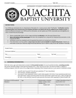 Dependent Student Verification Worksheet 2015-16