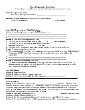 Student Organization Constitution Template