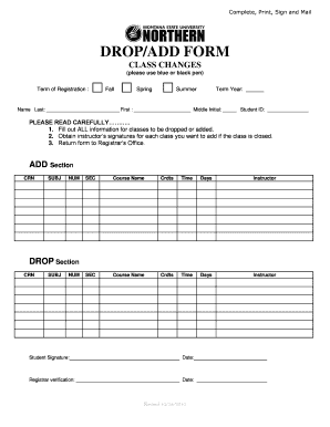 Student Course Drop/Add Form