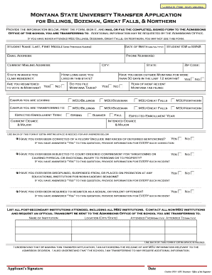 Montana State University Transfer Application