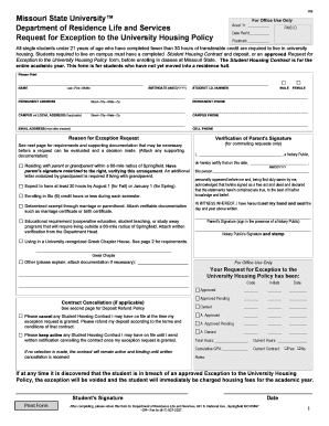 Request for Exception to University Housing Policy