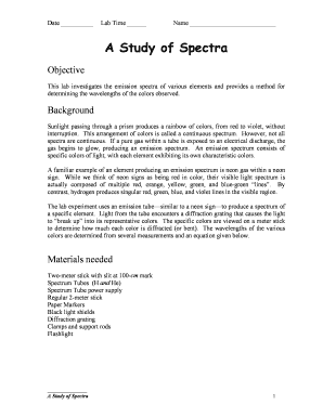 A Study of Spectra Lab Form