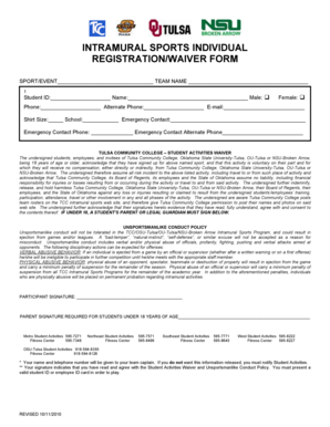 Tulsa Community College Intramural Sports Waiver