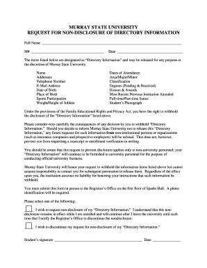 Murray State University Non-Disclosure Request