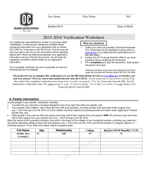 2015-2016 Verification Worksheet