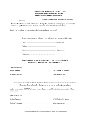 Confidential Release Authorization Form