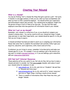 Résumé Worksheet Template