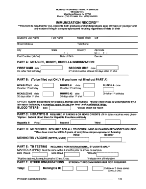 Monmouth University Immunization Record