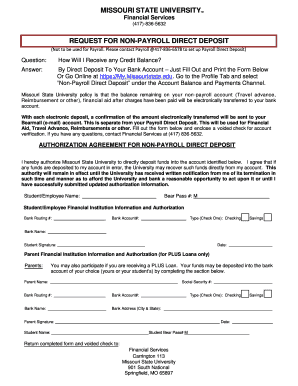 Missouri State University Non-Payroll Direct Deposit Form