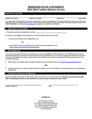 Missouri State University Selective Service Confirmation Form