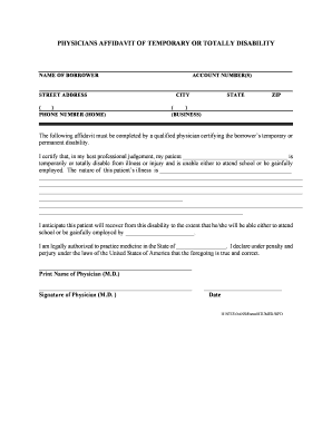 Physicians Affidavit of Temporary or Total Disability