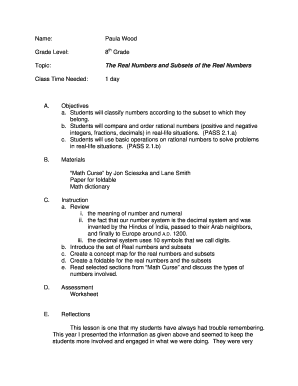 Real Numbers Classification Worksheet