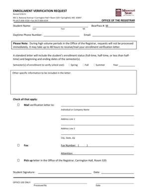 Enrollment Verification Request Form
