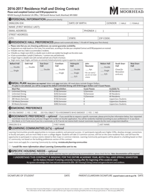 Minnesota State University Residence Hall and Dining Contract