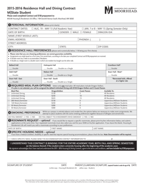 Minnesota State University Residence Hall and Dining Contract
