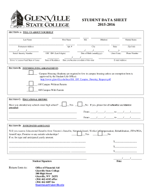 Student Data Sheet