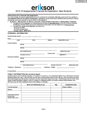 2015-16 Supplemental Financial Aid Application