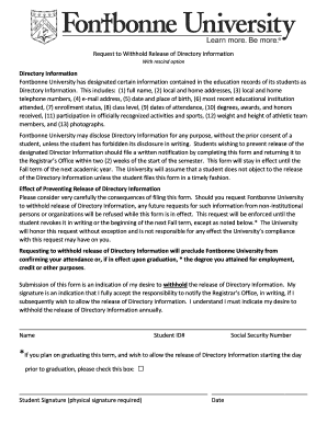 Request to Withhold Release of Directory Information