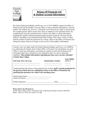 FERPA Waiver Form for Financial Aid Release