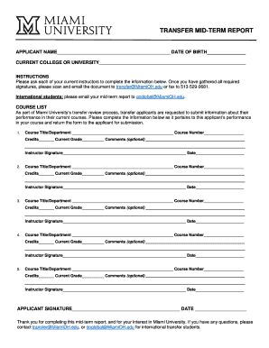 Miami University Transfer Mid-Term Report