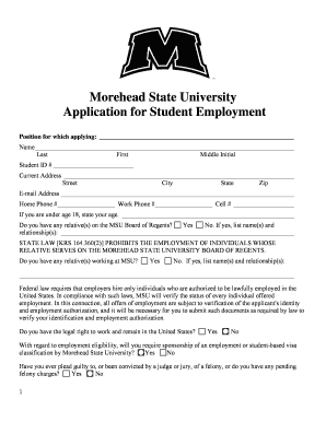 Morehead State University Student Employment Application