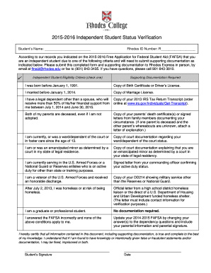 2015-2016 Independent Student Status Verification