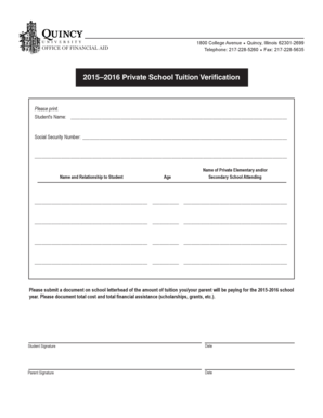 2015-2016 Private School Tuition Verification