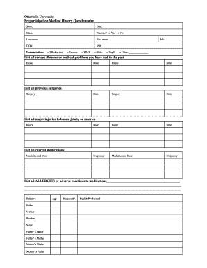 Otterbein University Preparticipation Medical History Questionnaire