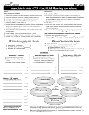 Associate in Arts DTA Unofficial Planning Worksheet