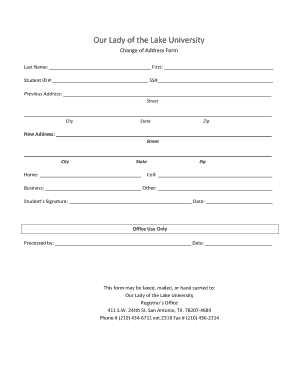 Our Lady of the Lake University Change of Address Form