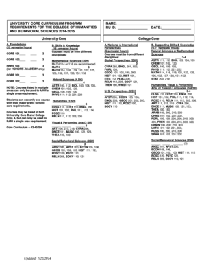 University Core Curriculum Program Requirements