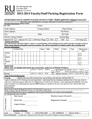 Radford University Faculty/Staff Parking Registration Form