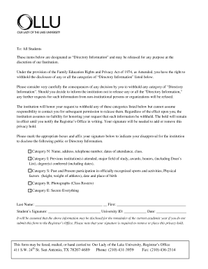 FERPA Directory Information Release Form