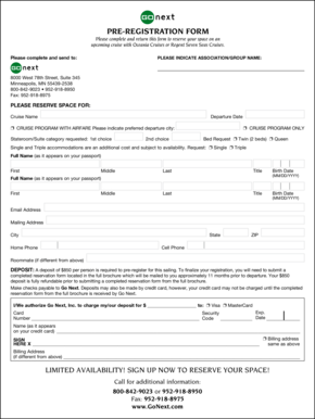 Cruise Pre-Registration Form
