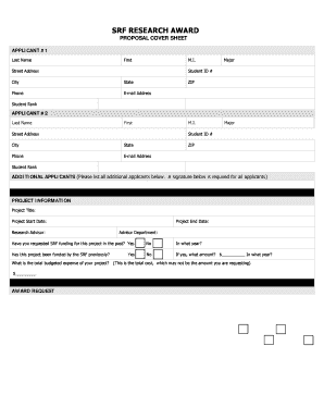 SRF Research Award Proposal Cover Sheet