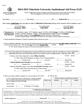 Otterbein University Institutional Aid Form