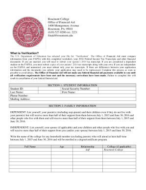 US Federal Student Aid Verification Form