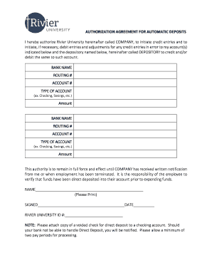 Authorization Agreement for Automatic Deposits