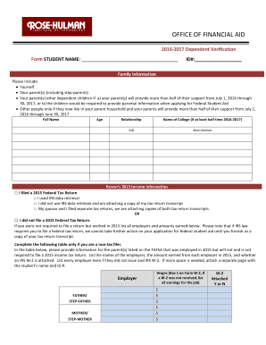 2016-2017 Dependent Verification Form