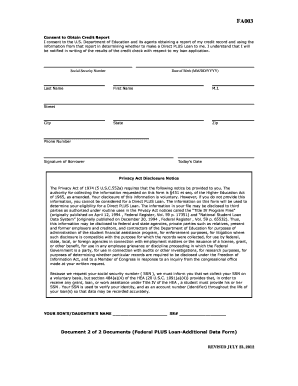 Consent to Obtain Credit Report for Direct PLUS Loan
