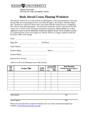 Study Abroad Course Planning Worksheet