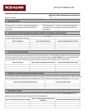 2016-2017 Other Untaxed Income Verification Form