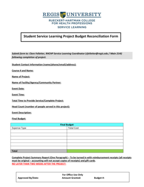 Arning Project Budget Reconciliation Form - Top University - regis