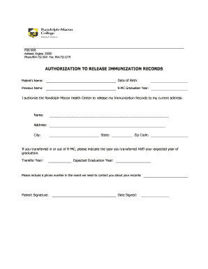 Authorization to Release Immunization Records