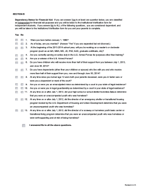 2013-2014 Institutional Verification Form
