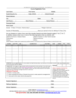Roberts Wesleyan College Course Registration Form