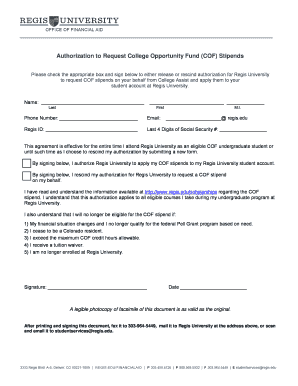 Authorization to Request College Opportunity Fund Stipends