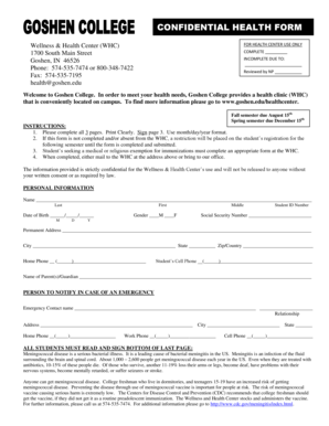 Goshen College Health Form