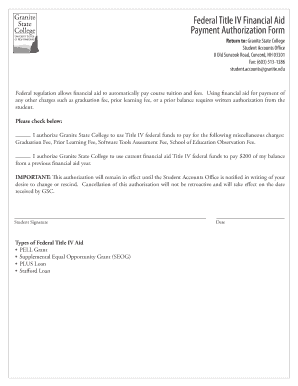 Federal Title IV Financial Aid Payment Authorization Form