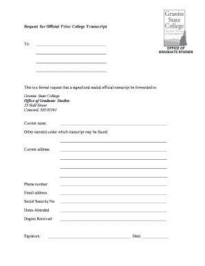 Request for Official Prior College Transcript
